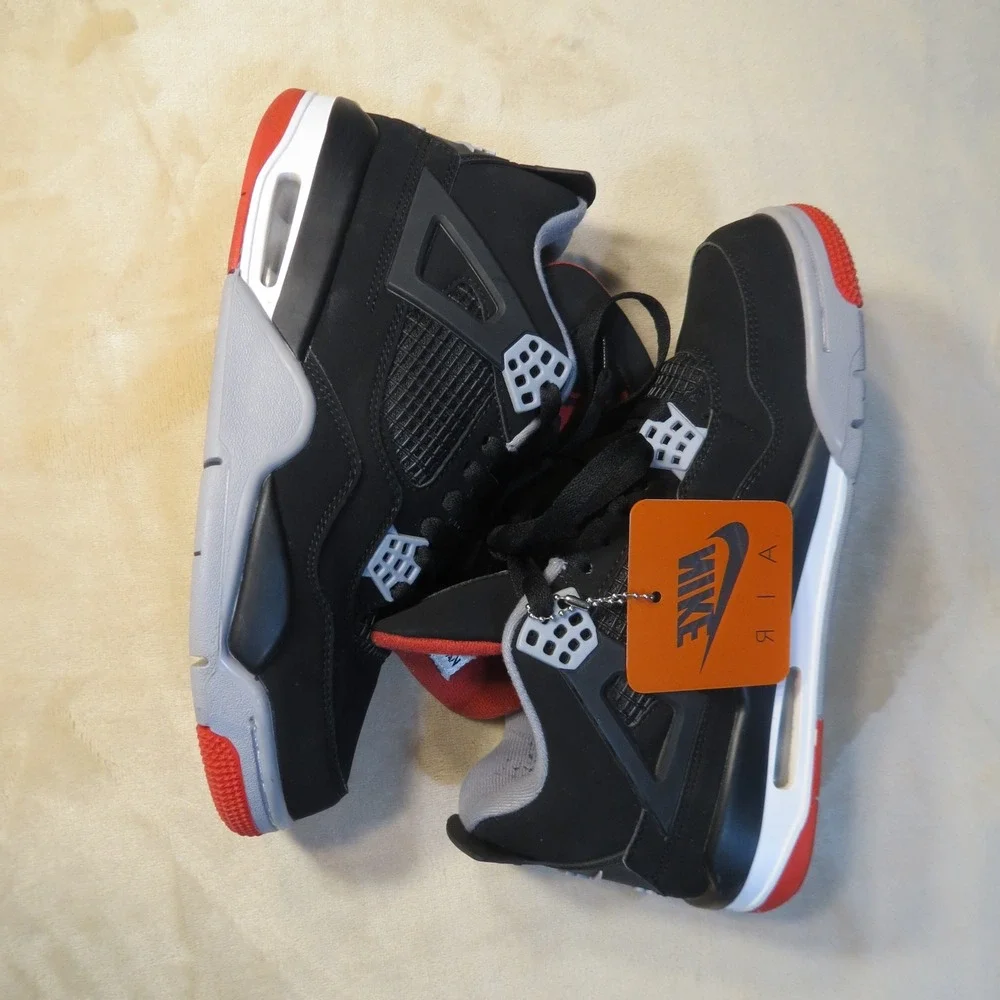 Air Jordan 4 Retro Bred 2019 Black Fire Red Cement Grey 308497-060 Mens 8.5